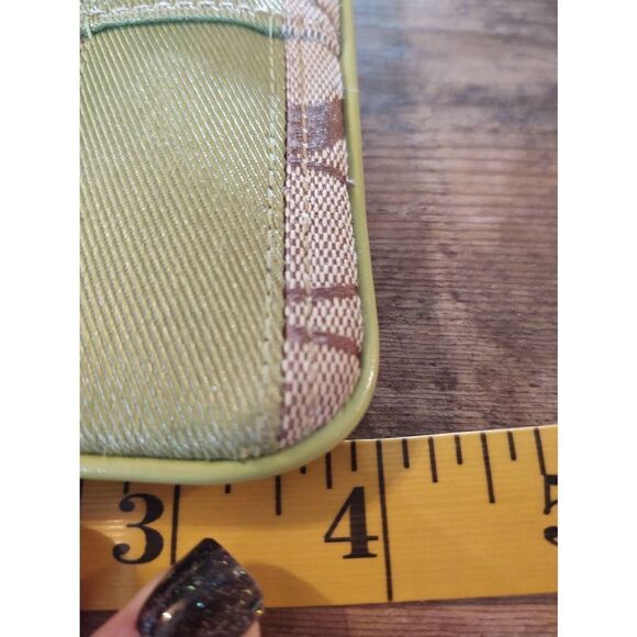 Coach Brown Monogram Canvas Lime Green Stripe Wristlet Coin Pouch Card Holder - Picture 7 of 7